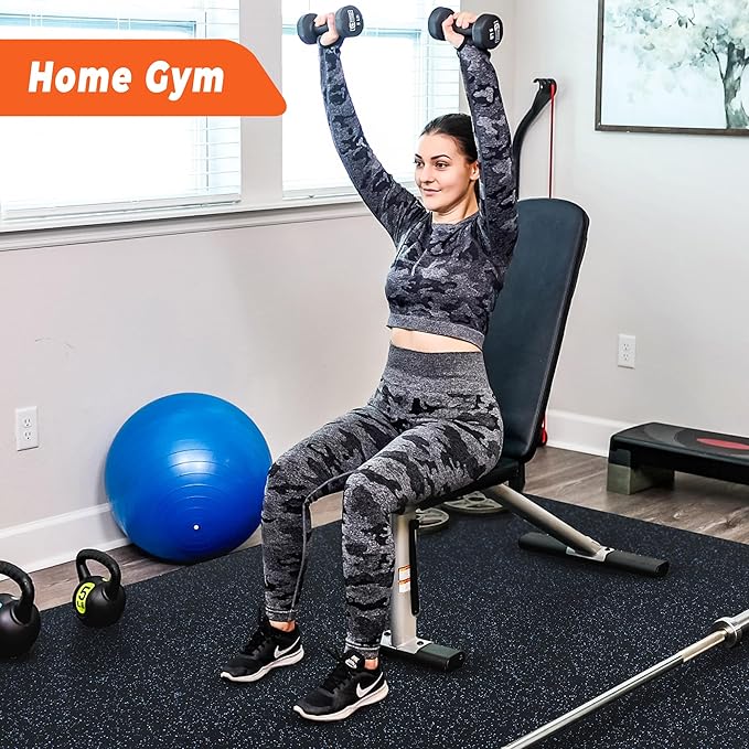 SUPERJARE 0.4 Inch Flooring for Home Gym, 24 Tiles Floor Mat With Heavy Duty Rubber Top, Interlocking Mats, 24" x 24" Workout Exercise Equipment (96 sqft), Black/Blue