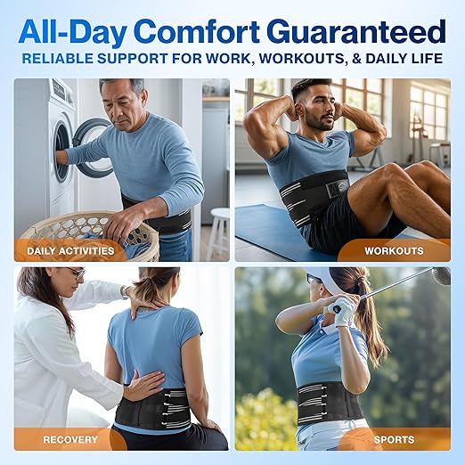 Modvel Back Brace for Lower Back Pain Women and Men – Lumbar Support Belt for Sciatica, Herniated Disc, Muscle Strain – Adjustable Breathable Work Brace with 6 Stays – Support for Posture– Size L