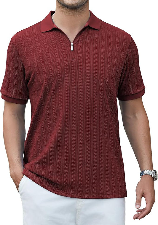 Esabel.C Golf Shirts for Men Dry Fit Performance Short Sleeve Print Moisture Wicking Collared Shirt