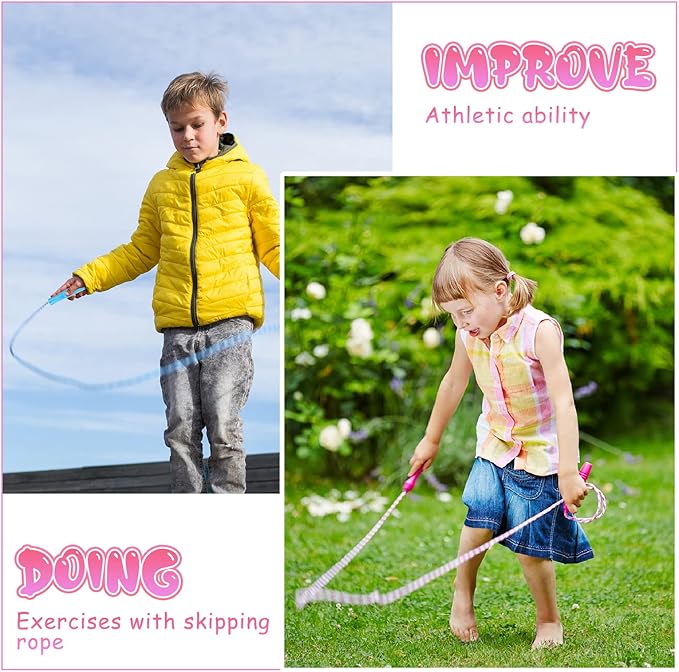 30 Pack Jump Rope for Kids Stripe Ropes with Plastic Handles 8.2 Feet Nylon Jumping Rope Adjustable Weighted Braided Fitness Skipping Rope for Outdoor Exercise Sport Party Equipment, Assorted Colors