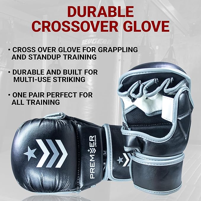 Revgear MMA Gloves Premier 7 Oz, MMA Sparring Gloves, Punching Gloves, Boxing Training Gloves, Heavy Bag Gloves for Men and Women, Strong Padding Protection and Grip