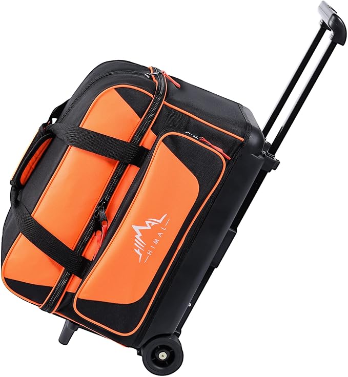 Double Roller 2 Ball Bowling Bag with Separate Shoe Compartment for Bowling Shoes (Up To US Mens Size 15) and Oversized Accessory Pocket, Retractable Handle - Extends to 40"