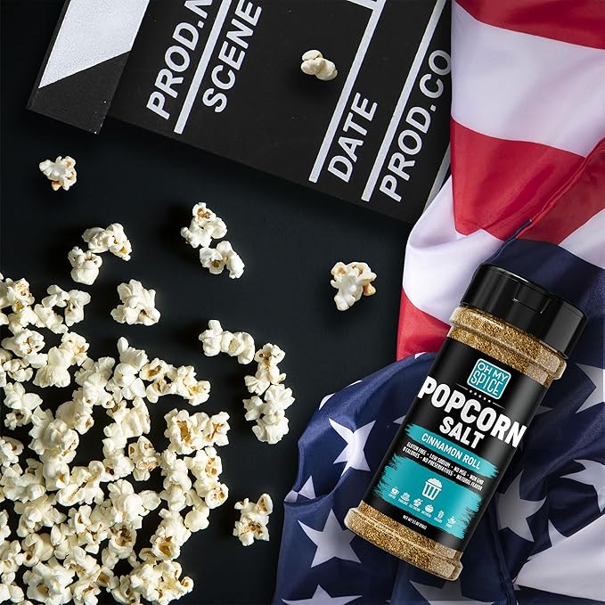Popcorn Salt Cinnamon Roll Powder Mix - Gluten Free & Low Sodium Buttery Cinnamon Powder Popcorn Salt Seasoning. Sweet Cinammon Sugar Pop Corn Flavoring Seasoning Blend. Pop Corn Salts Topping. 5.5oz