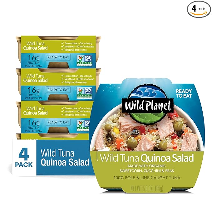 Wild Planet Ready-To-Eat Wild Tuna Quinoa Salad With Organic Sweetcorn, Zucchini & Peas, Tuna Salad, 5.6oz (Pack Of 4)