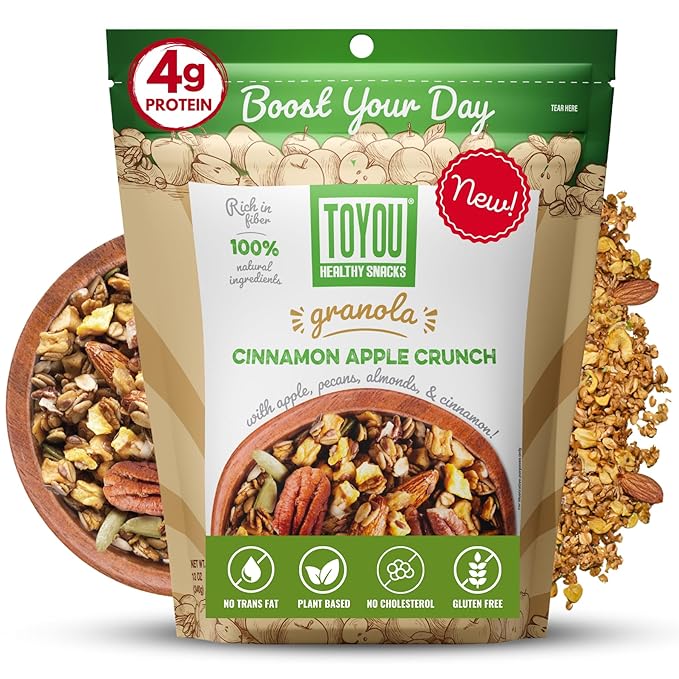 ToYou Snacks Granola, Fruit and Granola Cereal, | Cinnamon Apple Crunch - 12 Ounce (Pack of 1) | Gluten Free, Plant Based, Vegan, Healthy Snacks for Adults and Kids, Breakfast Cereal with Protein and Fiber