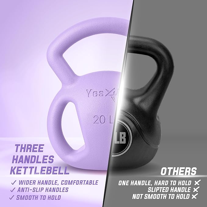 Yes4All Kettlebell 10&15lb Weight with Wide Multigrip Handle for Dumbbell Weights Exercises, Full Body Workout Equipment