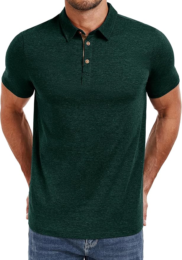 PEGENO Mens Polo Shirts Short Sleeve Casual Cotton Golf Shirts Performance Polo Shirts for Men