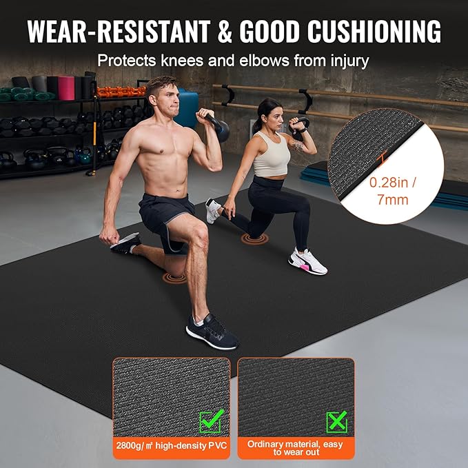 VEVOR Large Exercise Mat, Non Slip High Density Premium Yoga Mat, Exercise Yoga Mat for Men Women, Fitness & Exercise Mat with Bag & Carry Strap, for All Types of Home Yoga, Pilate & Floor Workout