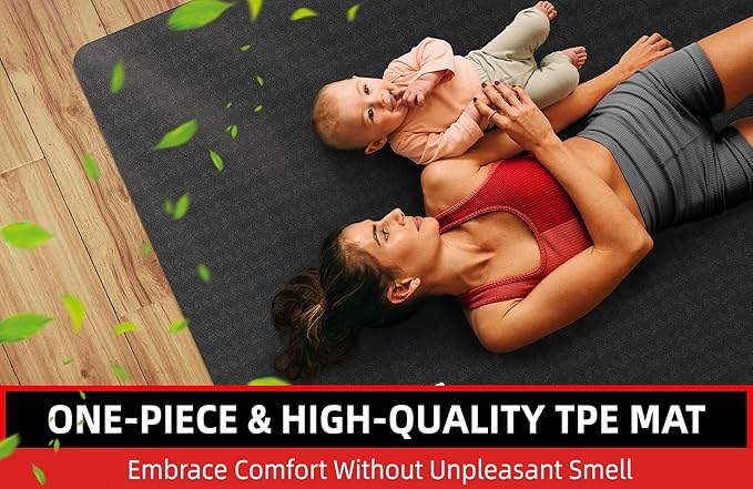 Extra Large Yoga Mat - 72"x35", 72"x48", 78"x57" - Wide TPE Exercise Mat for Home, Stretching, Couples & Family Workouts - 6-12mm Thick, Non-Slip & Waterproof - with Carry Bag and Straps