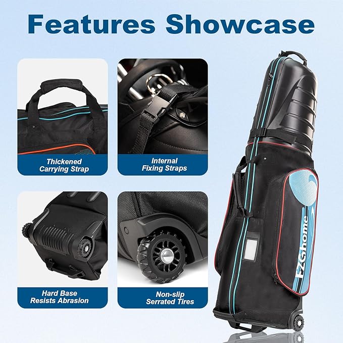 Golf Travel Bags for Airlines with Hard Case Top & Wheels, Hard Shell Top Protect Golf Club, 1680D Heavy Duty Oxford, Wide-Mouth Effortless Packing, Lightweight, MidnightFjord
