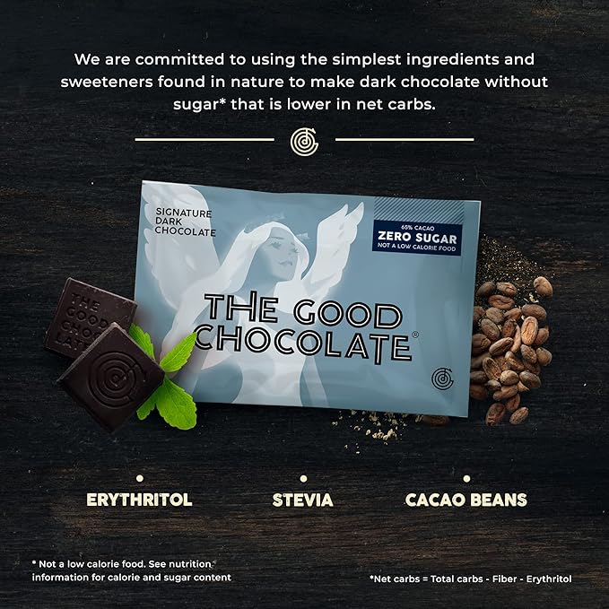 The Good Chocolate - Keto Dark Chocolate Mini Bars, Zero Sugar, Lower Net Carb Snack, Lower Calorie, Vegan Chocolate Candy, 1 Snack Pack