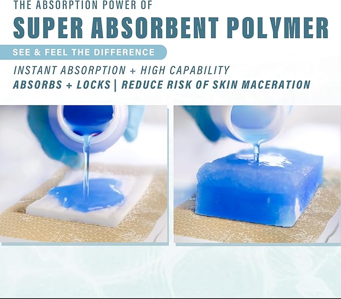 EVERLIT Silicone Super Absorbent Dressing with Border | Sterile Self-Adhesive SAP Bandage Pad for High Absorbency & Reduced Risk of Maceration | Advanced Wound Care for Heavily Exudating Wound 4x8