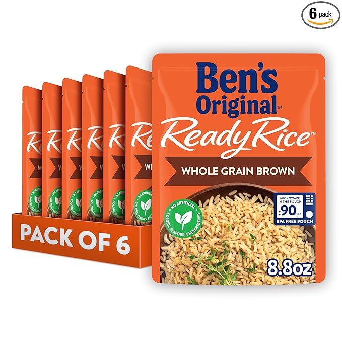 BEN'S ORIGINAL Ready Rice Whole Grain Brown Rice, Easy Dinner Side, 8.8 oz Pouch (Pack of 6)