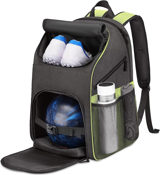 Bosynoy Bowling Backpack, Bowling Ball Bag Totes for Single Ball with Shoe Compartment & Foam Padded, Fits Shoes Up to US Mens Size 16, Grey