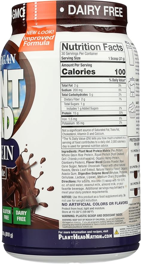 Plant Head Protein Dietary Supplement, Chocolate, 1.8 Pounds