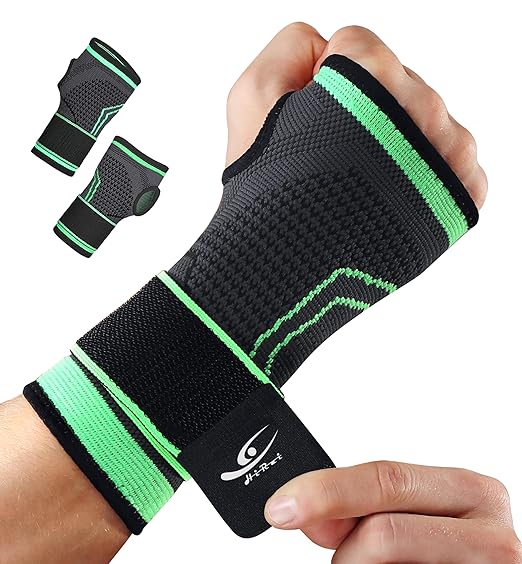 HiRui 2-Pack Wrist Brace Wrist Wraps, Hand Compression Sleeves with Wrist Straps Support for Fitness Weightlifting MTB Tendonitis Carpal Tunnel Arthritis Pain Relief (Green, Small)