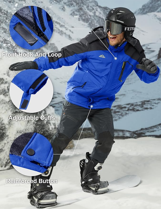 MAGCOMSEN Men's Winter Coats Water Resistant Ski Snow Jacket Warm Fleece Jacket Parka Raincoats With Multi-Pockets