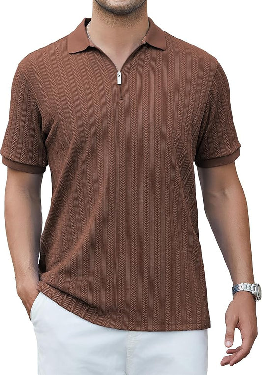Esabel.C Golf Shirts for Men Dry Fit Performance Short Sleeve Print Moisture Wicking Collared Shirt