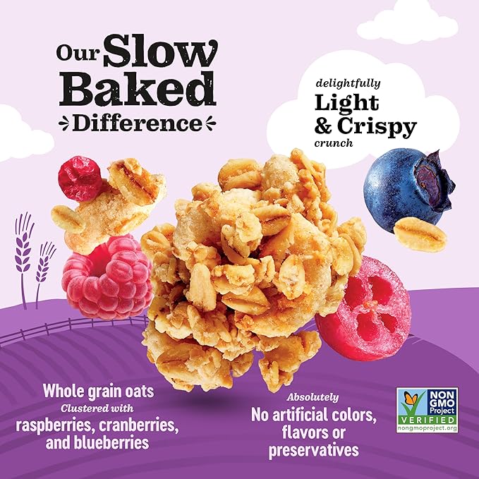 Jordans Slow Baked Granola | Mixed Berry Granola with Raspberries, Blueberries and Cranberries | non-GMO, No Artificial Flavors, Colors, or Preservatives | Better for You Snacks for Adults & Kids | 11.4 oz (Pack of 3)