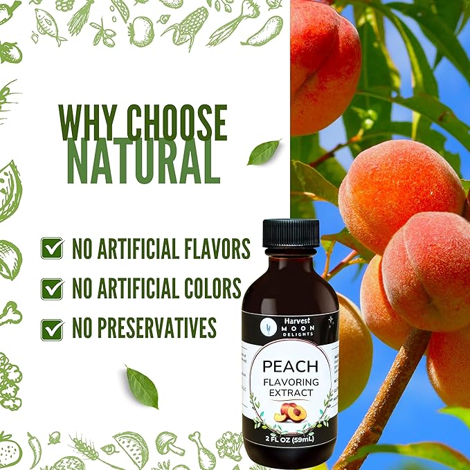Natural Peach Extract - 2 oz - Water-Soluble - By Harvest Moon Delights - Peach Extract for Baking, Ice Cream, Drinks, and Candy - Sugar Free
