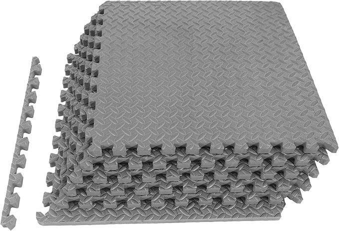 Puzzle Exercise Gym Flooring Mat, 1" Thick High-Density EVA Interlocking Tiles Workout Mat for Home Gym, Fitness Equipment, MMA, Gymnastics, 6-Piece Shock-Absorbing Exercise Mat (24 Sq Ft)