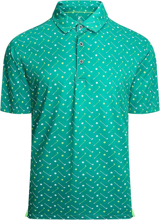 Esabel.C Golf Shirts for Men Dry Fit Performance Short Sleeve Print Moisture Wicking Collared Shirt