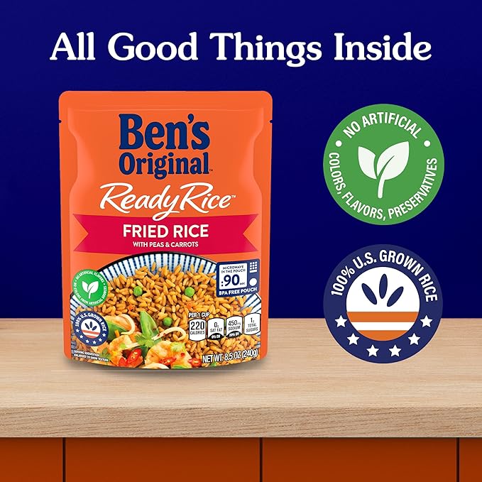 BEN'S ORIGINAL Ready Rice Fried Flavored Rice, Easy Dinner Side, 8.5 oz Pouch (Pack of 12)
