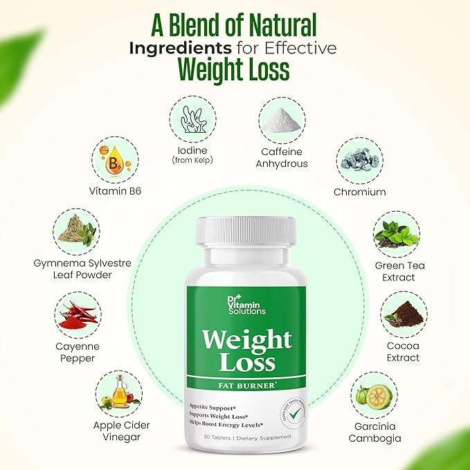 DR VITAMIN SOLUTIONS Weight Loss Supplements for Women & Men - Includes Green Tea Extract, Chromium, Vitamin B6 - Energy Booster, Belly Fat Burner & Appetite Suppressant Diet Pills - 30 Tablets