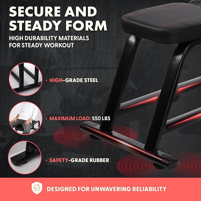 SQUATZ Adjustable Bench for Home Gym - Versatile Weight Bench for Men & Women - Ergonomic Workout Bench for Bench Press & Full Body Exercise - Heavy-Duty Steel, Non-Slip Design