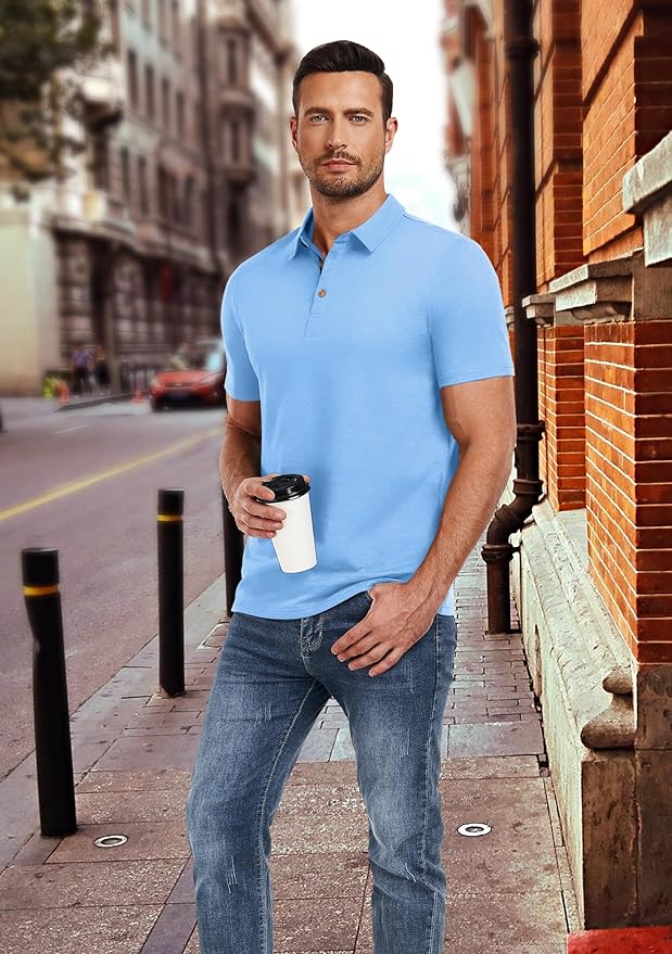 PEGENO Mens Polo Shirts Short Sleeve Casual Cotton Golf Shirts Performance Polo Shirts for Men