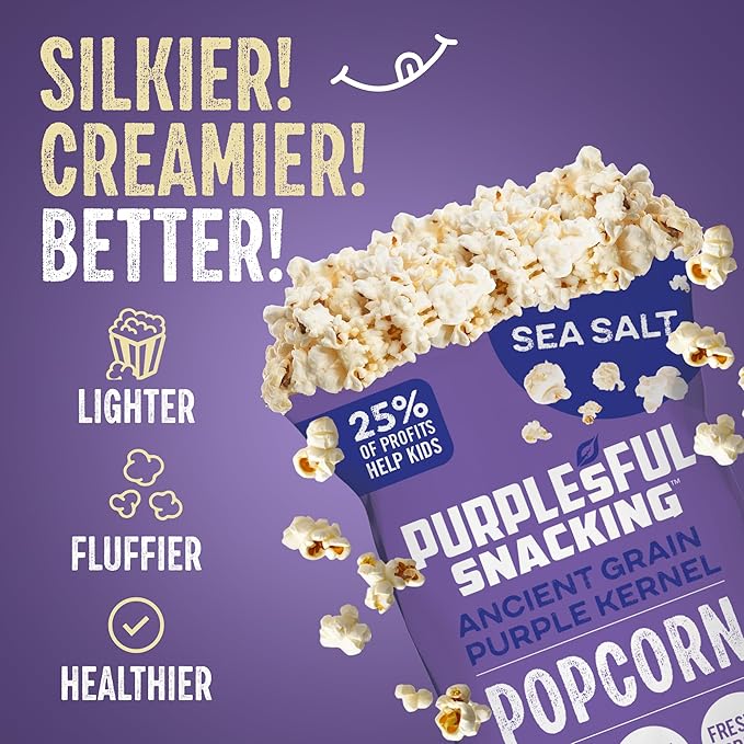 Purplesful Purple Corn Popcorn, Silkier, Creamier & Healthy Popcorn, Vegan-Friendly, Non-GMO, Flavorful Popped Corn Gourmet Snack, Sea Salt, Big Bulk Pack - 4.8 Oz Per Pack (Pack of 3)