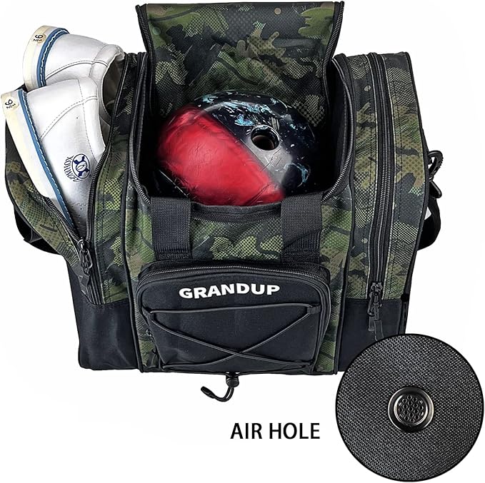 GRANDUP Bowling Ball Bag for Single Ball - Black Bowling accessories Ball Tote Bag Bowling Bag with Padded Ball Holder - Fits Bowling Shoes Up to Mens Size 14