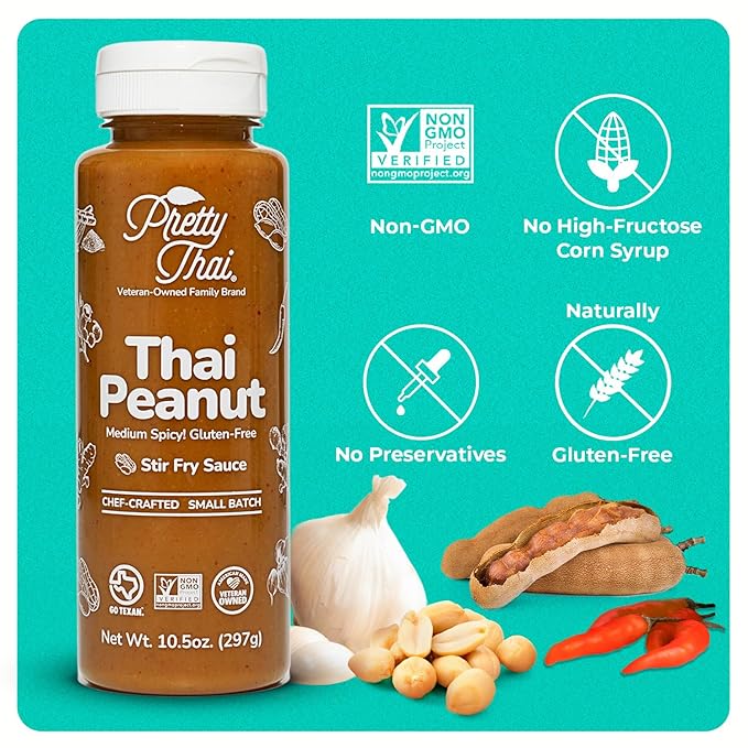 Pretty Thai Peanut Sauce, Gluten Free Certified Non-GMO Vegan Authentic Stir Fry, Dressing, Rice Seasoning, Condiment & Dipping Sauce, 100% Natural (Pack of 2)