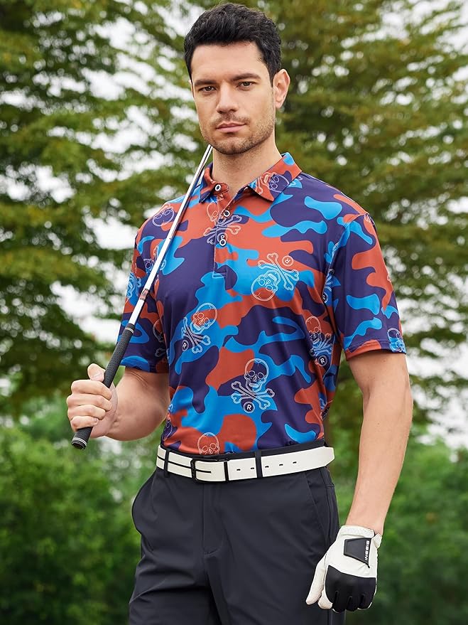 SAMERM Golf Shirts for Men Super Stretch Jacquard Dry Fit Golf Polo Moisture Wicking Short Sleeve Polo Shirts for Men