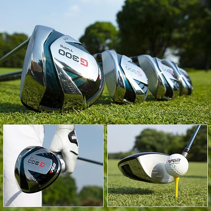 PGM Men's G Type Complete Golf Club Set - Titanium #1 Driver, Draw-Biased Hybrid, High-Strength Iron Set, High Forgiveness Putter, with Stand Bag