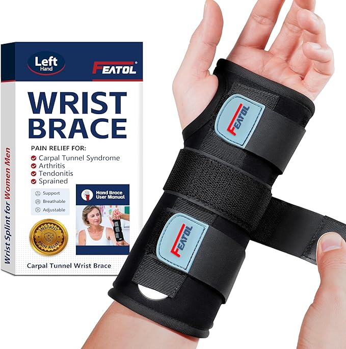FEATOL Wrist Brace for Carpal Tunnel, Adjustable Night Wrist Support Brace with Splints Left Hand, Large/X-Large, Hand Support for Arthritis, Tendonitis, Sprain, Injuries