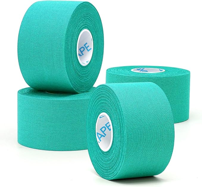 OK TAPE 4 Rolls Athletic Tape, Sports Tape for Injuries, Rigid, Easy Tear Medical Tape, Wrist Tape, No Sticky Residue | Secure Ankle, Finger, Knee- 1.5inch x 15yards (Teal Blue)
