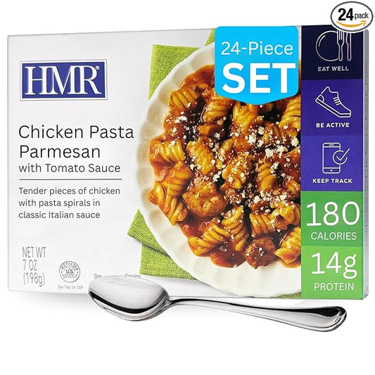 24-Pack HMR Chicken Pasta Parmesan Entrée | Pre-packaged Lunch or Dinner to Support Weight Loss | Ready to Eat | 14g of Protein | Low Calorie Food | 8oz Serving per Meal