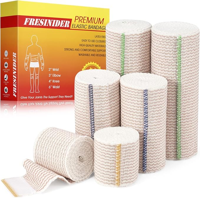 Premium Elastic Bandage Wrap, 6 Pack (2x2, 2x4, 2x6) Cotton Compression Bandage with Touch Closure at Both Ends, Support & First Aid, Medical, and Injury Recovery