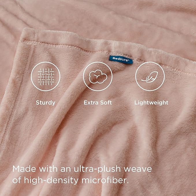 Bedsure Fleece Blanket Twin Size Dusty Pink - 300GSM Lightweight Plush Fuzzy Cozy Soft Warm Blanket for Bed, Sofa, Couch, Travel, Camping, 60x80 inches