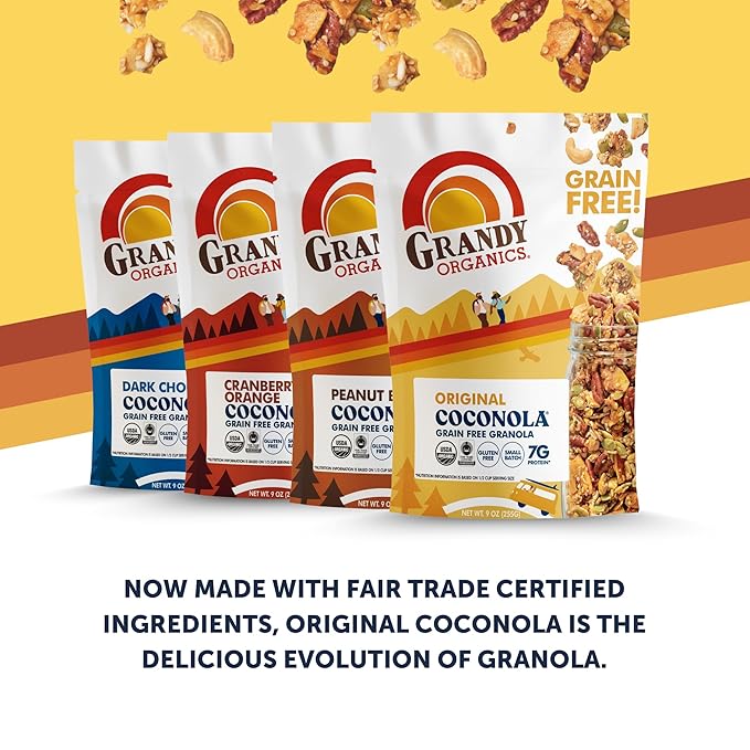 Grandy Organics Original Coconola Granola, Certified Organic Gluten Free Granola, Grain Free, Vegan and Paleo, Original Flavor Coconola, 9oz Each, Pack of 3
