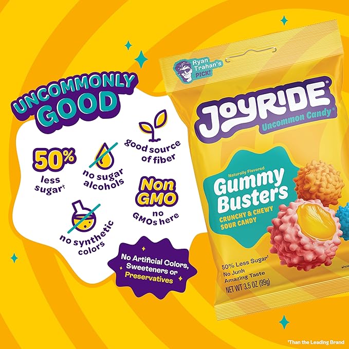 JOYRIDE Gummy Busters - 3.5 oz 6-Pack Bundle with 2.5oz Glacial Peppermint Gum, Low Sugar, Low Calorie Snacks, Dye Free Candy (7 Items)