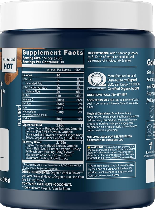 Organifi: Gold - Superfood Supplement Powder - 30 Servings - Stress Support, Better Rest, Relaxation and Promotes Restful Sleep - Turmeric and Reishi Infused
