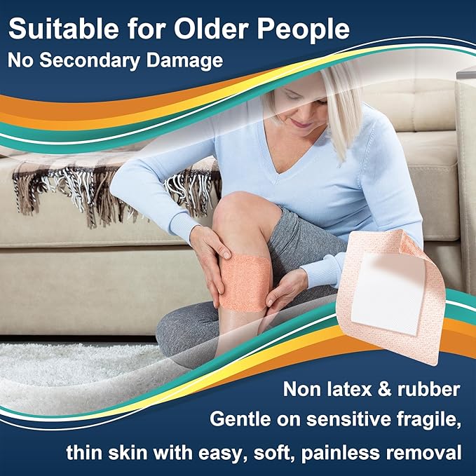 Silicone Adhesive Bandages Extra Large Sizes for Sensitive Fragile Skin 4"x4" 15 Count Flexible Fabric Latex Free Hypoallergenic Breathable XL Bandages for Adhesive Allergy Wounds