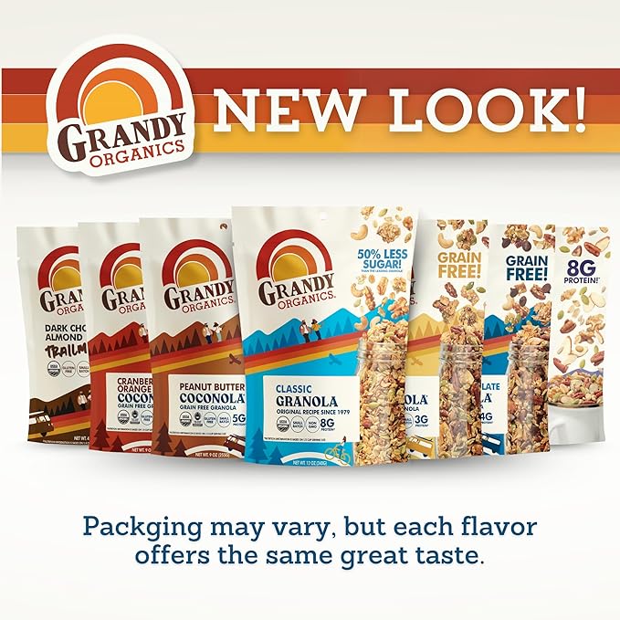 Grandy Organics Apple Crisp Granola, Certified Organic, Gluten Free, Non-GMO, Kosher, Plant Based Protein Granola, 12oz Each, Pack of 6