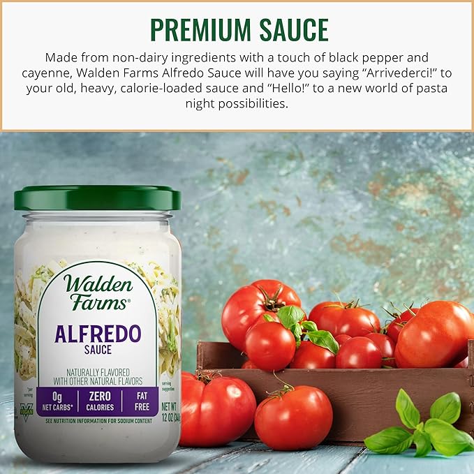 Walden Farms Alfredo Sauce – Zero Calorie, Sugar Free, Keto & No Carb Creamy Italian-Style Pasta Sauce – 2-Pack, 12 oz Bottles