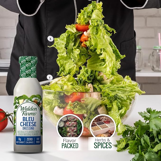 Walden Farms Bleu Cheese Dressing - Calorie-Free, Gluten-Free, Low Carb, Keto-Friendly, Sugar-Free, Rich Bleu Cheese Flavor, (12 oz Bottle x 6)