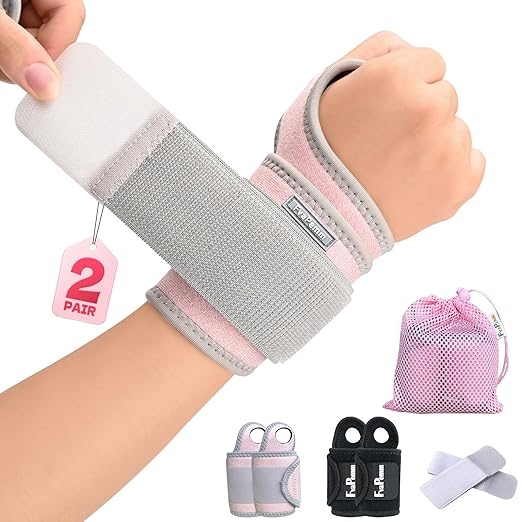 Carpal Tunnel Wrist Brace for Right Left Hand 2 Pairs, Wrist Support Wraps for Women Men, Adjustable Wrist Brace for Tendonitis, Arthritis, Weightlifting, Sports, Day Night Support, Pink&Black