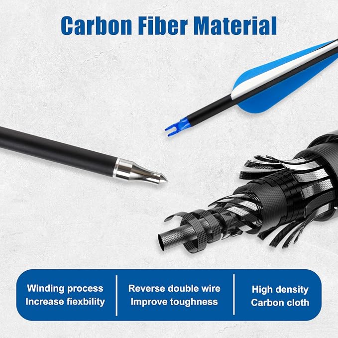 24Pcs 31" Carbon Archery Arrows, Spine Matched for Hunting & Target Practice for Compound & Recurve Bows, Durable Carbon Shaft and Removable Tips‌