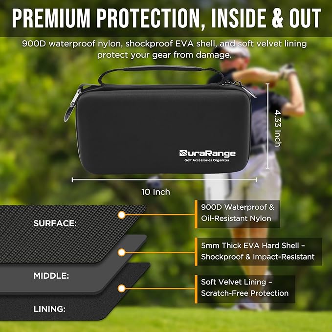 Golf Glove Holder Case with Glove Shaper - Portable Golf Accessories Organizer for Men & Women - Waterproof 900D Nylon, Large Capacity for Balls, Tees, Markers - Ideal Gift